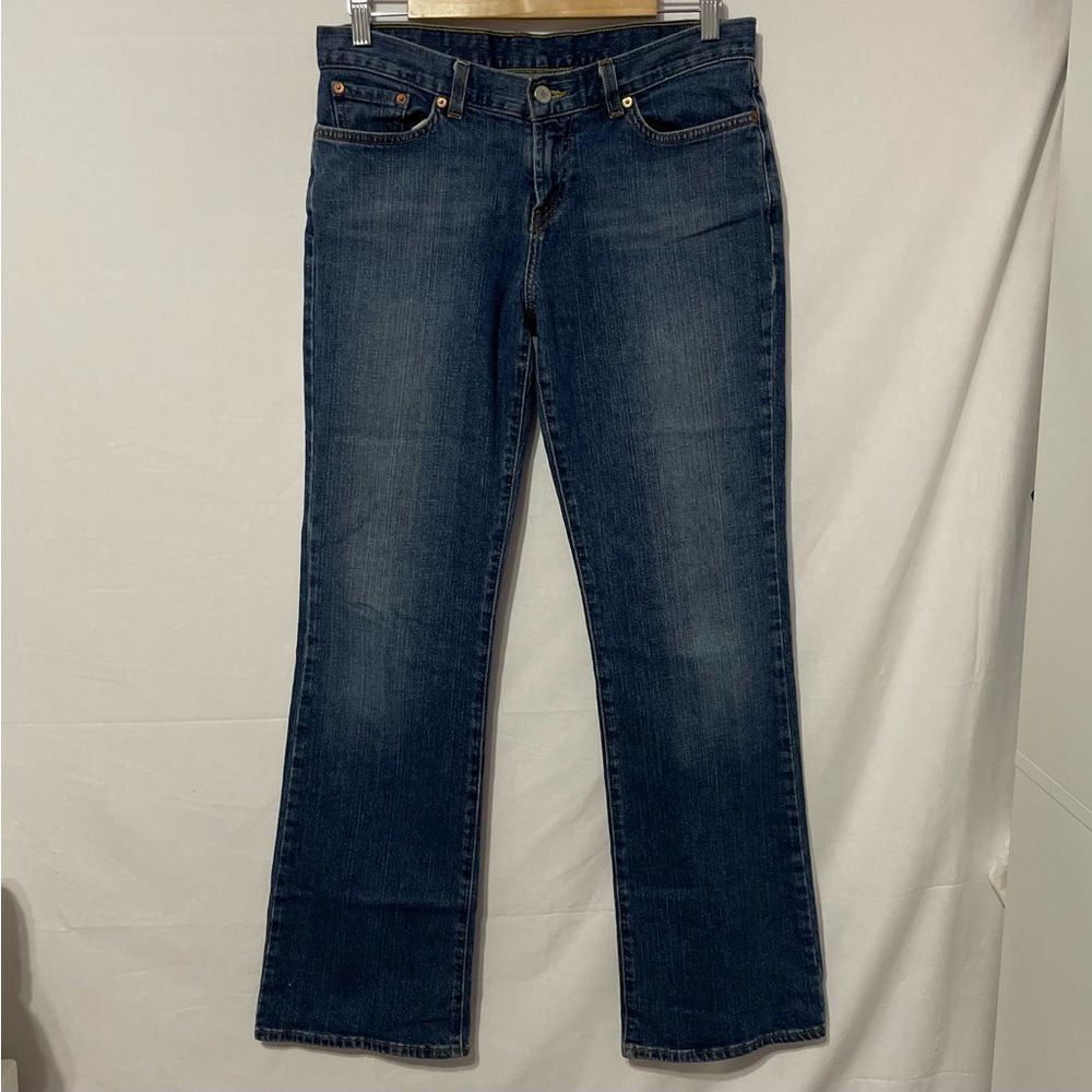 8/29 Lucky Brand Dungarees Mid Rise Flare Soho